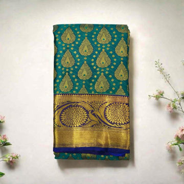Ramar green & Royal Blue Kanchipuram Silk Saree with Rich Golden Zari Work