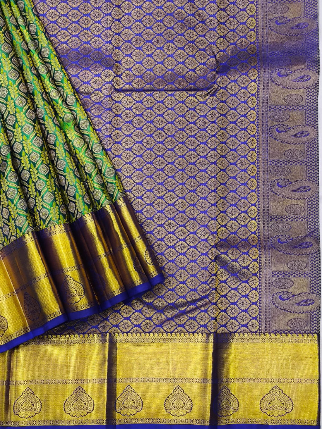 Emerald Green Kanjivaram Silk Saree with Gold Zari Border