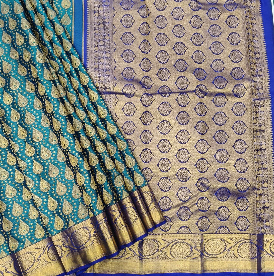 Ramar green & Royal Blue Kanchipuram Silk Saree with Rich Golden Zari Work