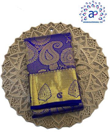Blue mango motif silk saree