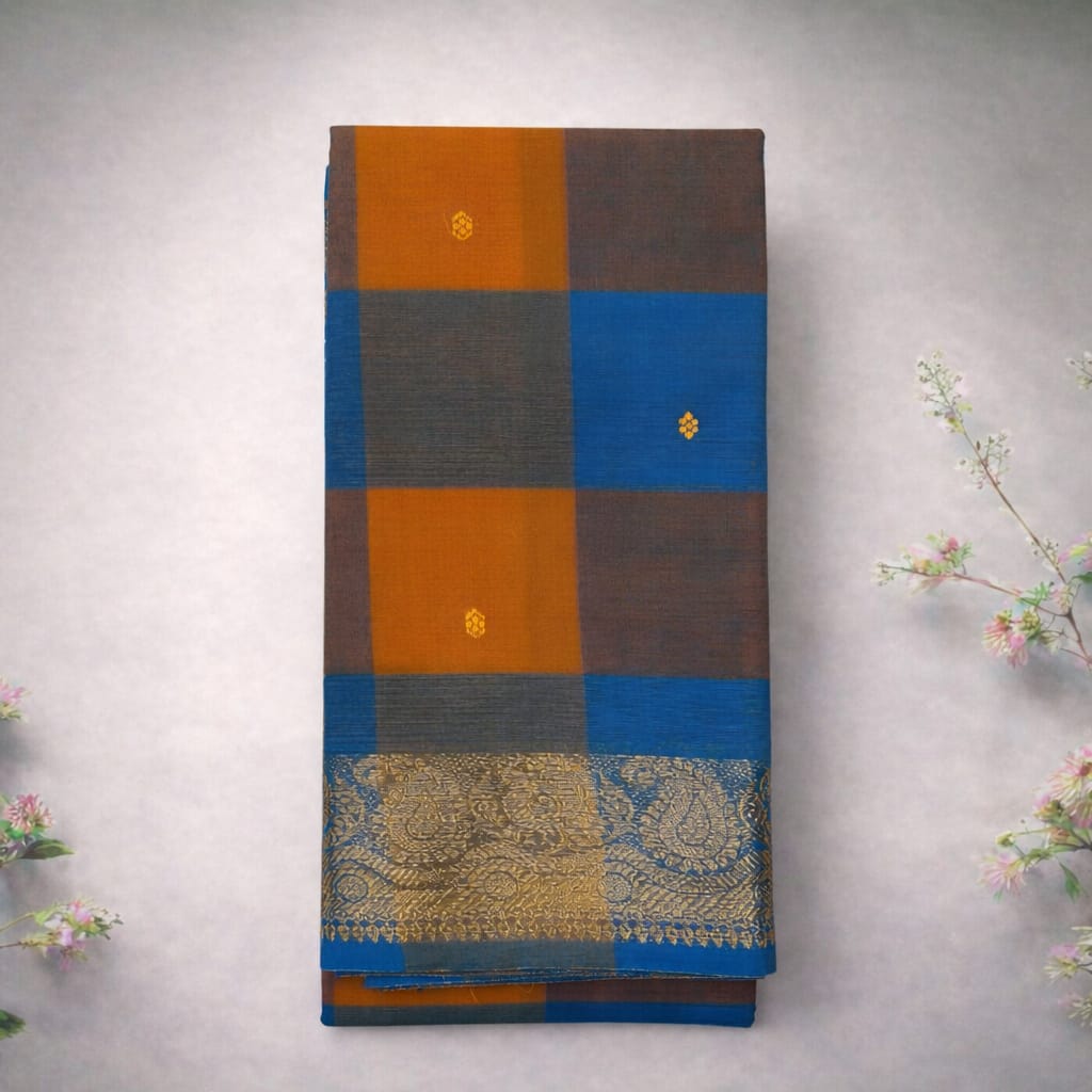 Pure Cotton Kattam Saree with Heritage Zari Border