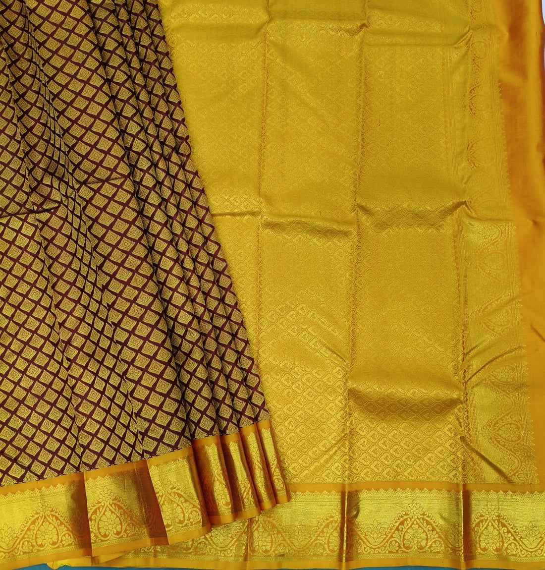 Maroon & Golden Kanchipuram Silk Saree with Diamond Zari Motifs