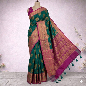 Teal Green & Magenta Banarasi Art Silk Saree