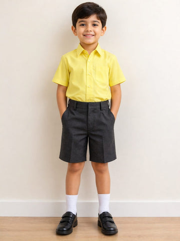 SBK Lione Boys School Uniform Set – Yellow Shirt with Grey Shorts