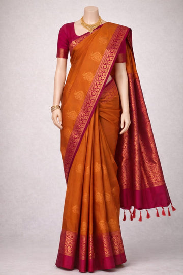 Gold and Rani Pink Art Silk Saree