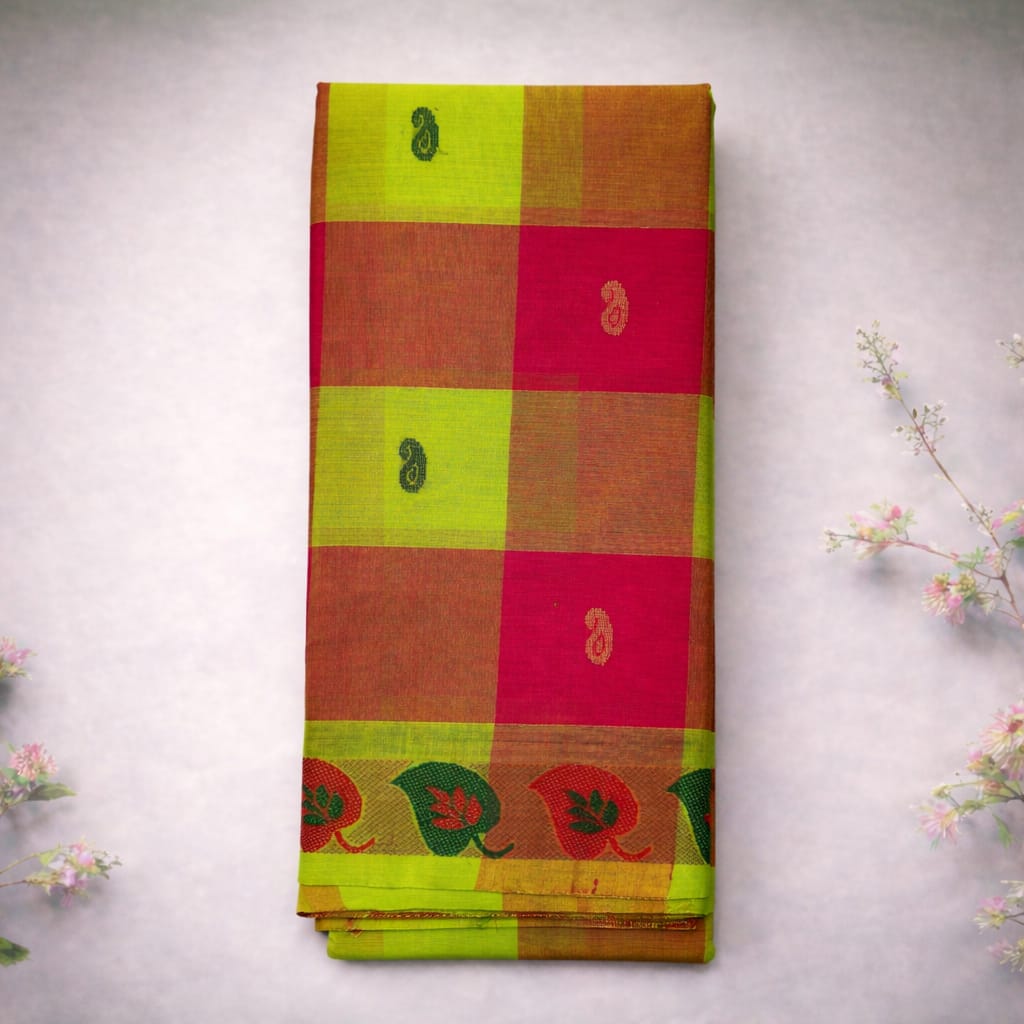 Pure Cotton Kattam Saree with Heritage Zari Border